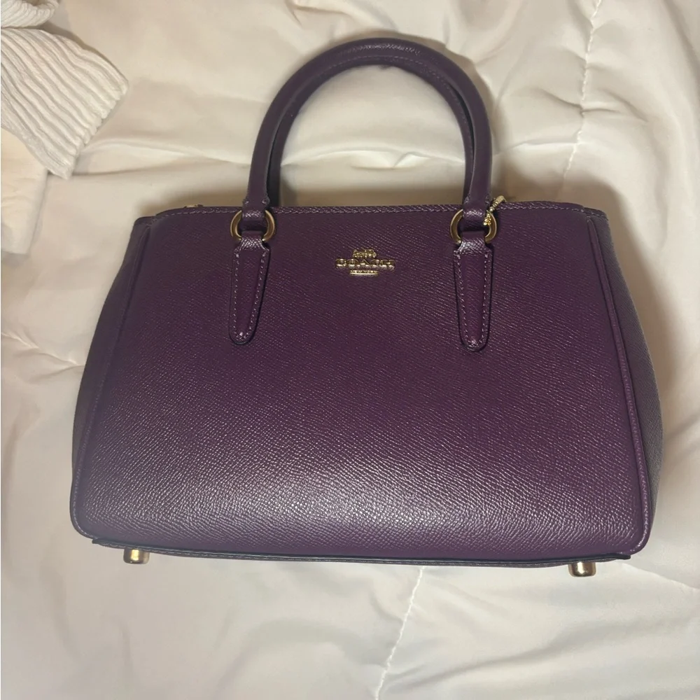 Coach Pebbled Leather Satchel in Plum with Gold Hardware